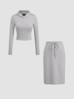 Cider - Cropped Hoodie & Low Rise Drawstring Midi Skirt Set