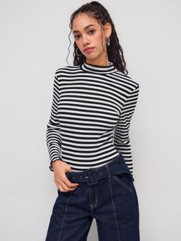 Cider - High Neck Striped Bodysuit