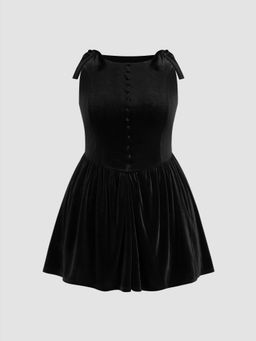 Cider - Velvet Boat Neck Bowknot Ruffle Mini Dress Curve & Plus