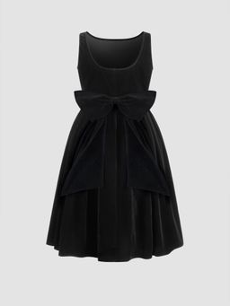 Cider - Velvet Boat Neck Bowknot Midi Dress Curve & Plus