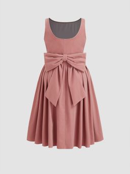 Cider - Velvet Boat Neck Bowknot Midi Dress Curve & Plus