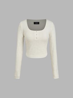 Cider - Butterfly Texture Cropped Long Sleeve Top