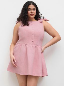 Cider - Tweed Boat Neck Bowknot Mini Dress Curve & Plus