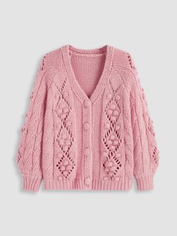 Cider - Cable Knit V-neck Hollow Out Oversized Cardigan Curve & Plus