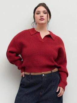 Cider - Knit Polo Collar Crop Sweater Curve & Plus