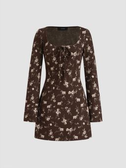Cider - Square Neck Floral Knotted Mini Dress