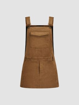 Cider - Suede Square Neck Buckle Up Pinafore Mini Dress