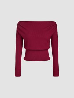 Cider - Off-shoulder Ruched Long Sleeve Top