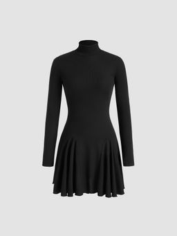 Cider - High Neck Ruffle Hem Mini Dress
