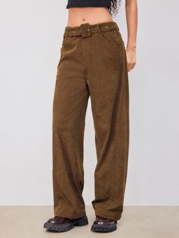 Cider - Corduroy Mid Rise Wide Leg Trousers With Belt