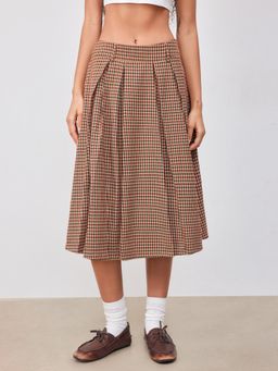 Cider - Mid Rise Gingham Pleated Midi Skirt