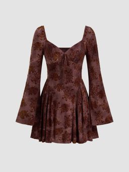 Cider - Sweetheart Floral Ruffle Knotted Mini Dress