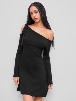 Cider - Asymmetrical Neck Knotted Mini Dress