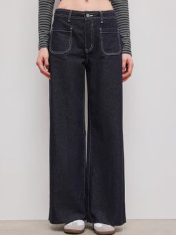 Cider - Denim Low Rise Solid Wide Leg Jeans