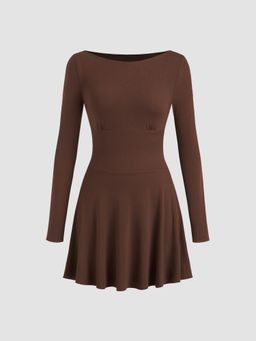 Cider - Boat Neck Ruffle Hem Mini Dress