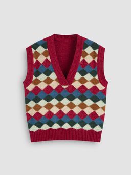 Cider - Knit V-neck Argyle Vest