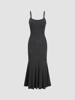 Cider - U-neck Ruffle Hem Maxi Dress