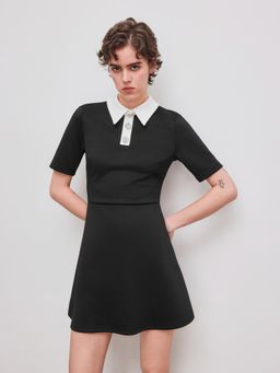 Cider - Collar Colorblock Rhinestone Mini Dress