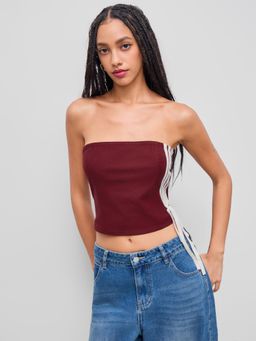 Cider - Cotton-blend Side Striped Cropped Tube Top