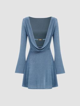 Cider - Boat Neck Solid Backless Mini Dress