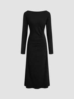 Cider - Cotton-blend Boat Neck Solid Maxi Dress