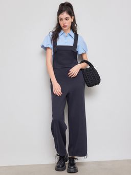 Cider - Square Neck Pocket Elastic Waist Jogger Jumpsuit