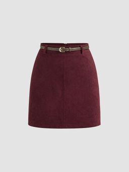 Cider - Corduroy High Rise Mini Skirt With Belt
