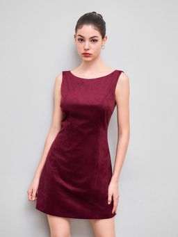 Cider - Suede Boat Neck Mini Dress