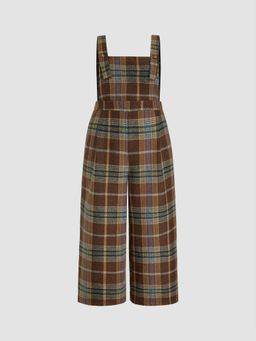 Cider - Tweed Plaid Pocket Wide Leg Jumpsuit Curve & Plus