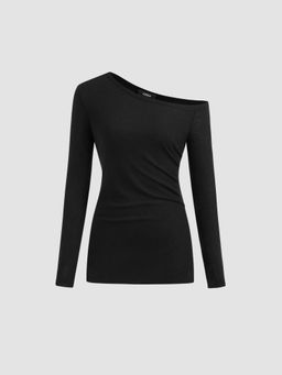 Cider - Asymmetrical Neck Split Long Sleeve Tee