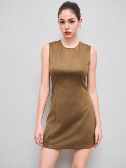 Cider - Suede Round Neckline Mini Dress