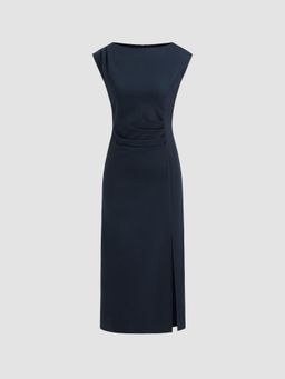 Cider - Boat Neck Ruched Split Maxi Dress