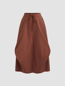 Cider - Cotton Mid Rise Asymmetrical Drawstring Maxi Skirt