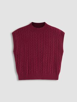 Cider - Cable Knit Round Neckline Vest Curve & Plus