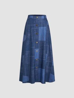 Cider - Mid Rise Patched Graphic Maxi Skirt