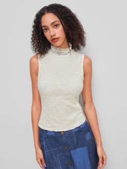 Cider - Lace High Neck Floral Tank Top