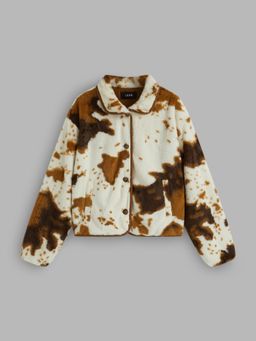 Cider - Faux Fur Collar Abstract Jacket