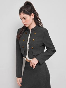Cider - Tweed Cropped Top With Contrast Pleated Binding