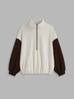 Cider - Fleece Stand Collar Drawstring Two Tone Sweatshirt Curve & Plus