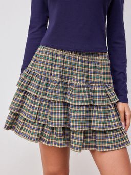 Cider - Mid Rise Check Layered Mini Skirt