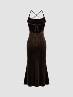 Cider - Velvet U-nekcline Corset Knotted Maxi Dress