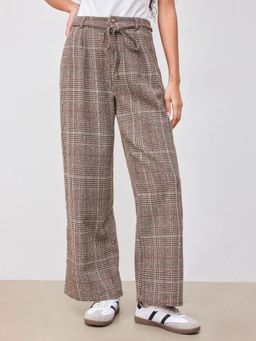 Cider - Flannel Mid Rise Plaid Knotted Wide Leg Trousers