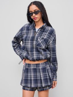 Cider - Collar Tartan Zip Through Oversized Top