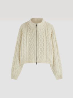 Cider - Cable Knit Stand Collar Zipper Oversized Cardigan