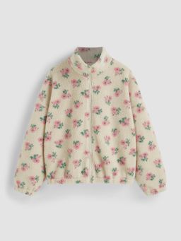 Cider - Fleece Stand Collar Floral Zipper Jacket