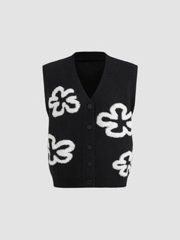 Cider - Knit V-neck Floral Oversized Vest