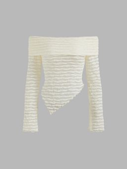 Cider - Off-shoulder Texture Solid Asymmetrical Long Sleeve Top