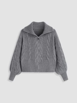 Cider - Cable Knit Collar Zipper Oversized Top Curve & Plus