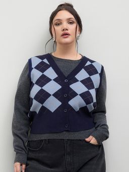 Cider - Knit V-neck Argyle Vest Curve & Plus
