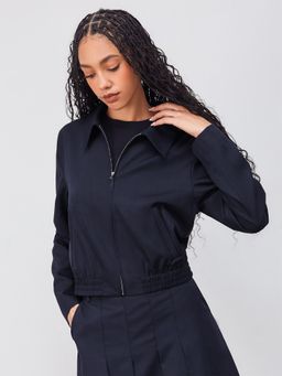 Cider - Collar Zip Through Shirred Jacket